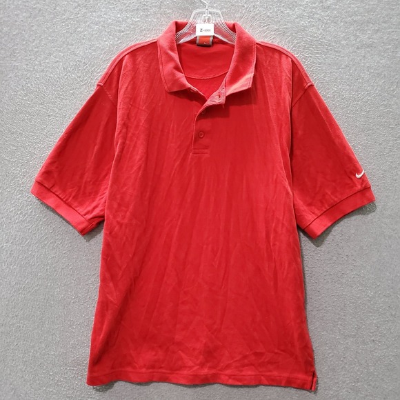 VINTAGE Nike Men Polo Shirt L Red Y2K Swoosh Logo Dri-Fit Short Sleeve Collar - Picture 1 of 9